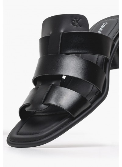 Women Mules Heel.Square Black Leather Calvin Klein