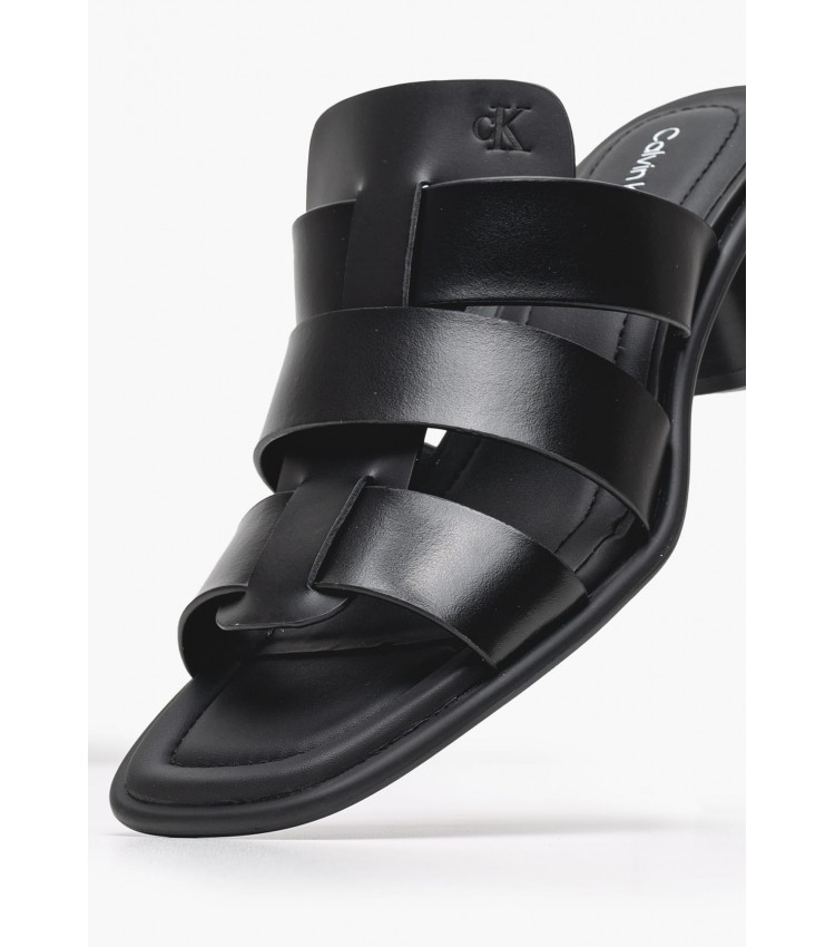 Women Mules Heel.Square Black Leather Calvin Klein