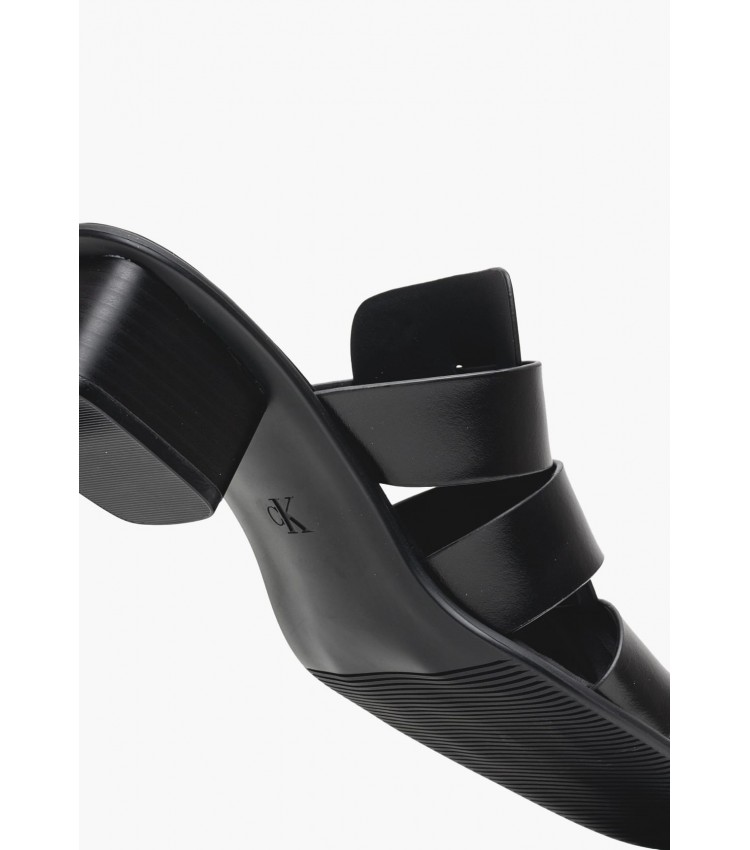 Women Mules Heel.Square Black Leather Calvin Klein