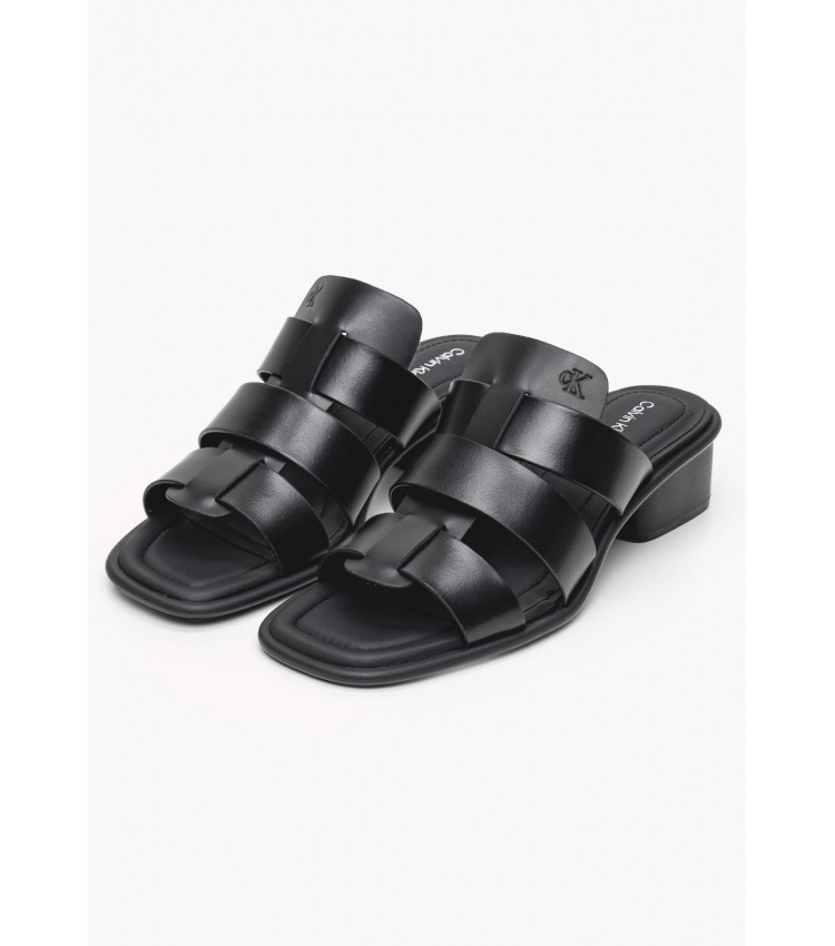 Women Mules Heel.Square Black Leather Calvin Klein