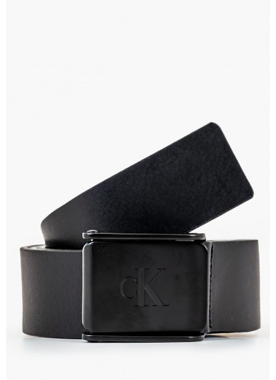 Ανδρικές Ζώνες Plaque.Buckle Μαύρο Δέρμα Calvin Klein