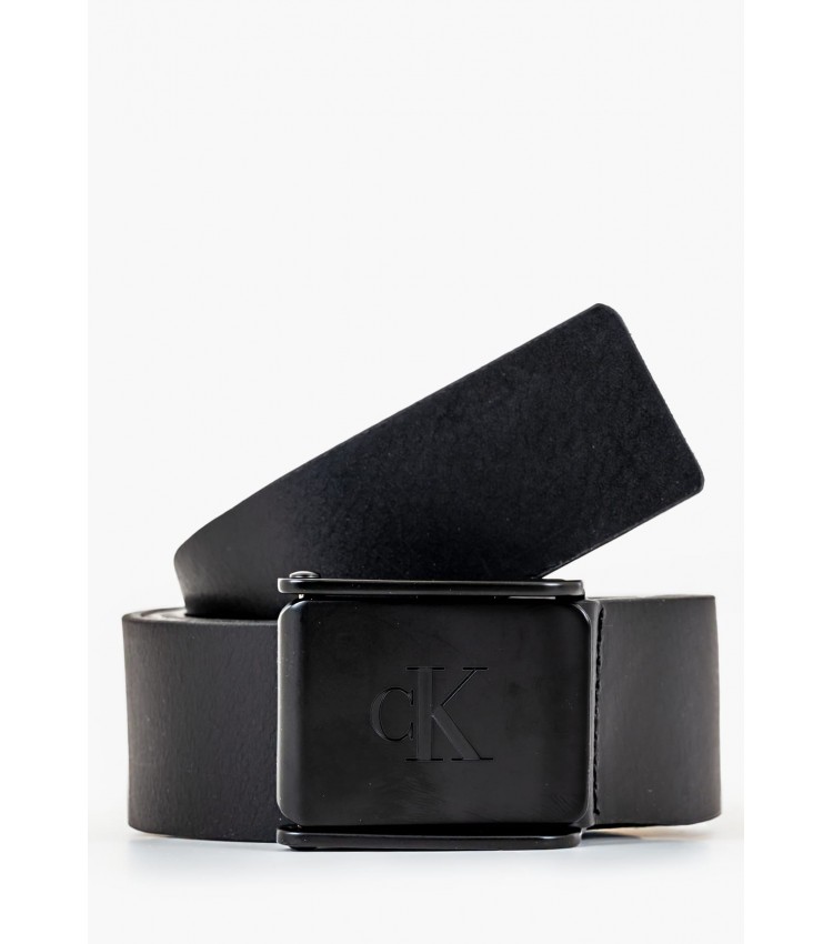 Ανδρικές Ζώνες Plaque.Buckle Μαύρο Δέρμα Calvin Klein