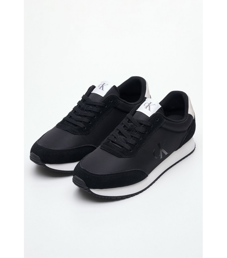 Men Casual Shoes Retro.Iconic Black Buckskin-Fabric Calvin Klein