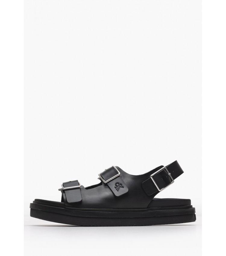 Γυναικείες Πλατφόρμες Χαμηλές Sandal.Buckle Μαύρο Δέρμα Calvin Klein