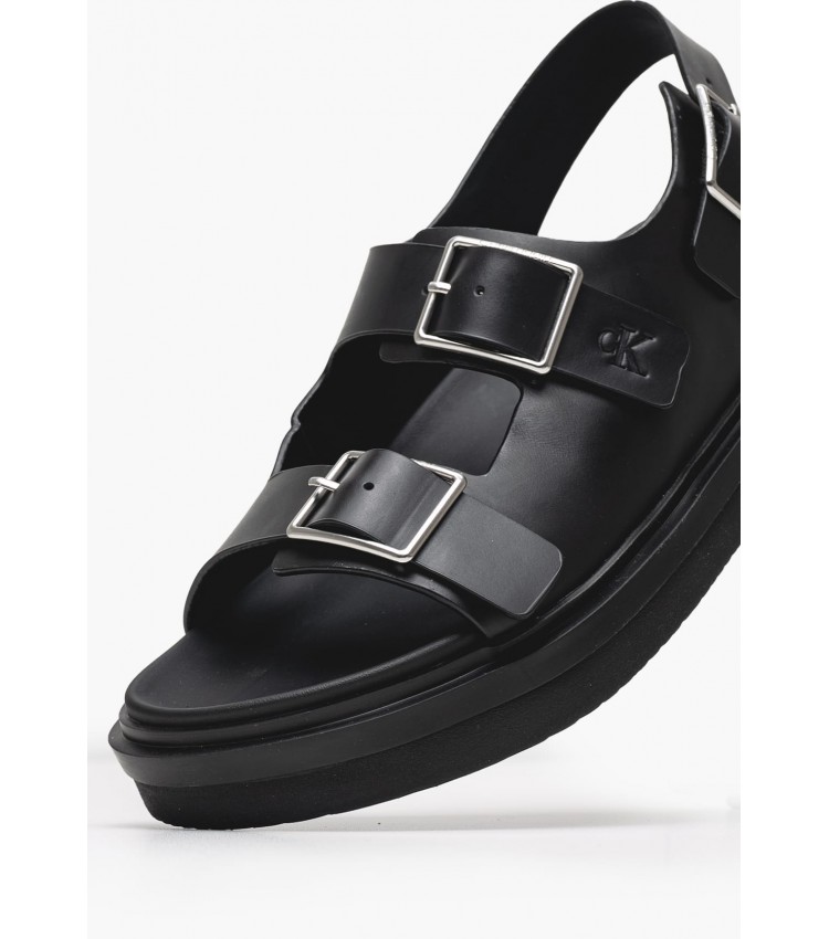 Γυναικείες Πλατφόρμες Χαμηλές Sandal.Buckle Μαύρο Δέρμα Calvin Klein