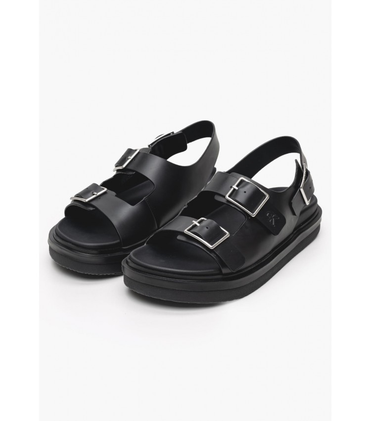 Γυναικείες Πλατφόρμες Χαμηλές Sandal.Buckle Μαύρο Δέρμα Calvin Klein