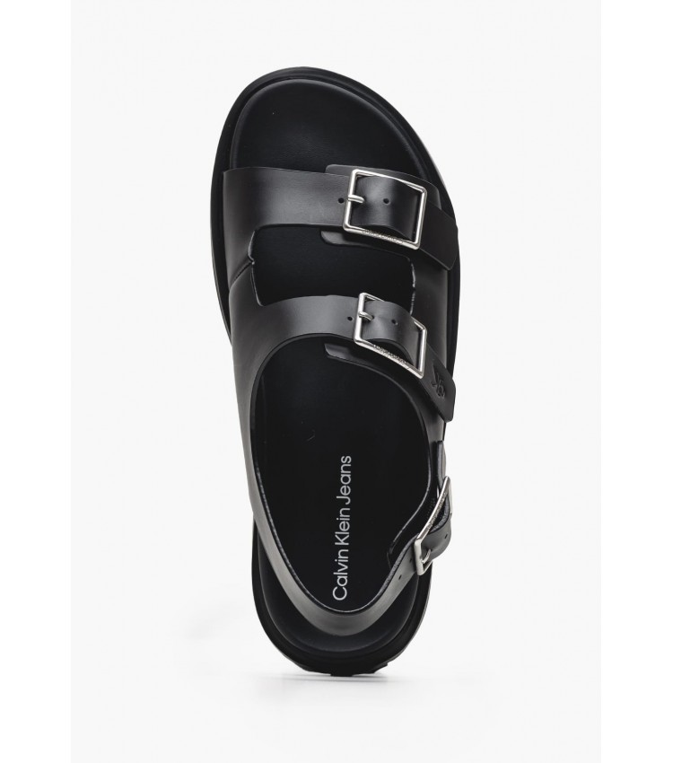 Γυναικείες Πλατφόρμες Χαμηλές Sandal.Buckle Μαύρο Δέρμα Calvin Klein