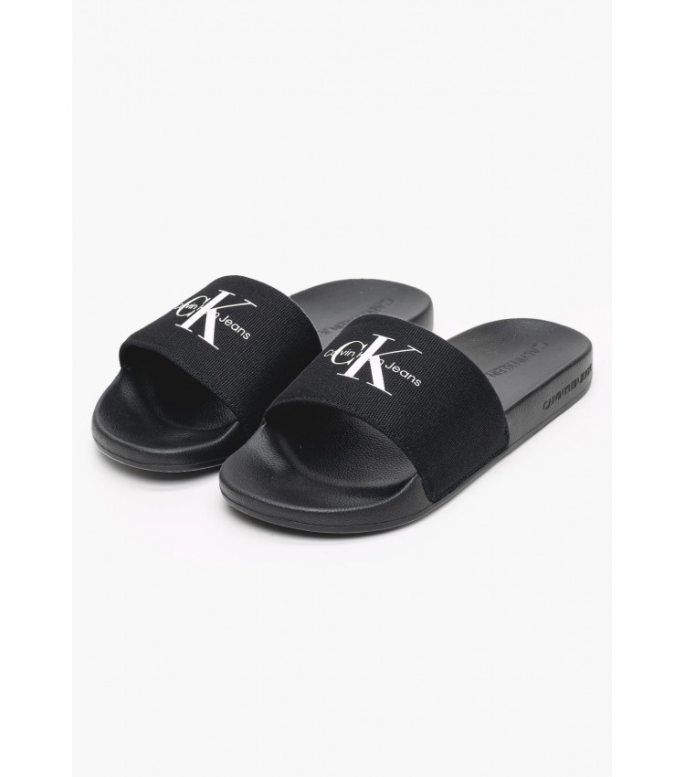 Women Flip Flops & Sandals Slide.Mono.W Black Fabric Calvin Klein