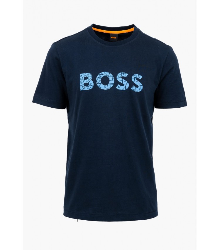 Ανδρικές Μπλούζες Te.Logotexture Σκούρο Μπλε Βαμβάκι Boss