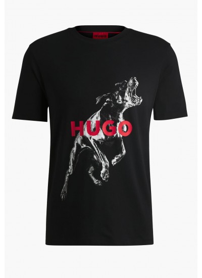 Men T-Shirts Deyladec.D Black Cotton Hugo