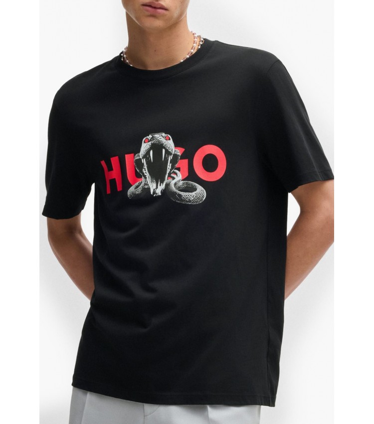 Men T-Shirts Deyladec.S Black Cotton Hugo