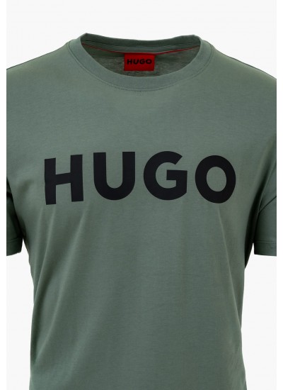 Men T-Shirts Dulivio Green Cotton Hugo