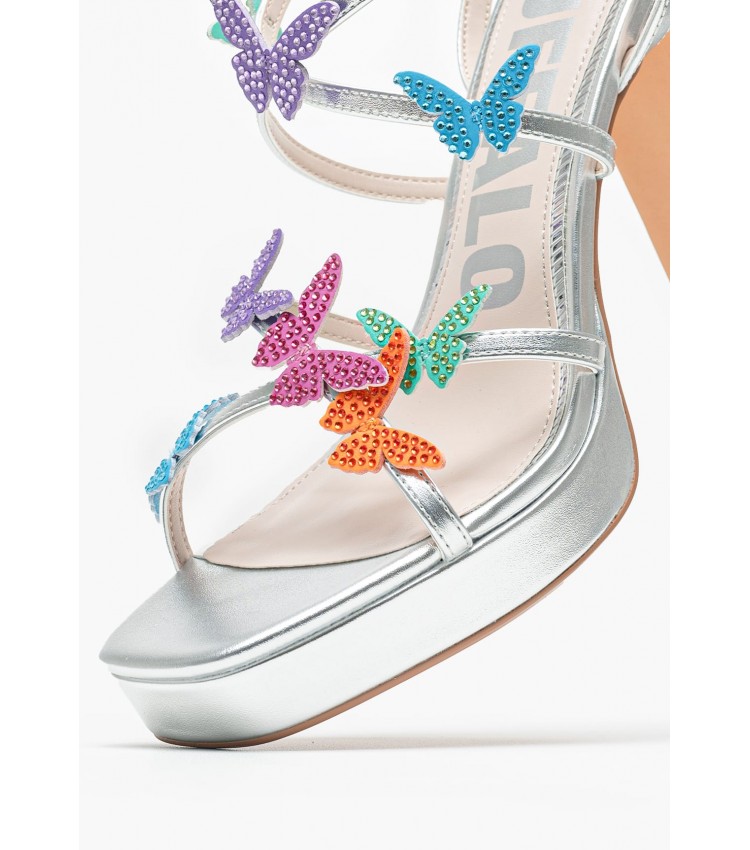 Women Sandals High June.Butterfly Silver ECOleather Buffalo